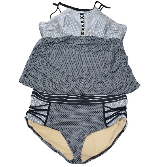 SWIM by CACIQUE Women's Swimsuit 2 Piece B&W High Waist & Neck Plus Size 28 - Picture 10 of 13